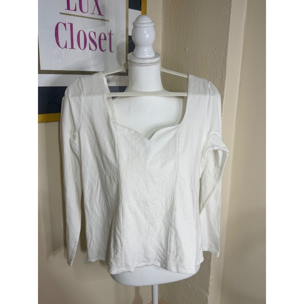 ASOS Ivory Long Sleeve Sweetheart Neck Corset Seam Top Womens US 14 UK 18